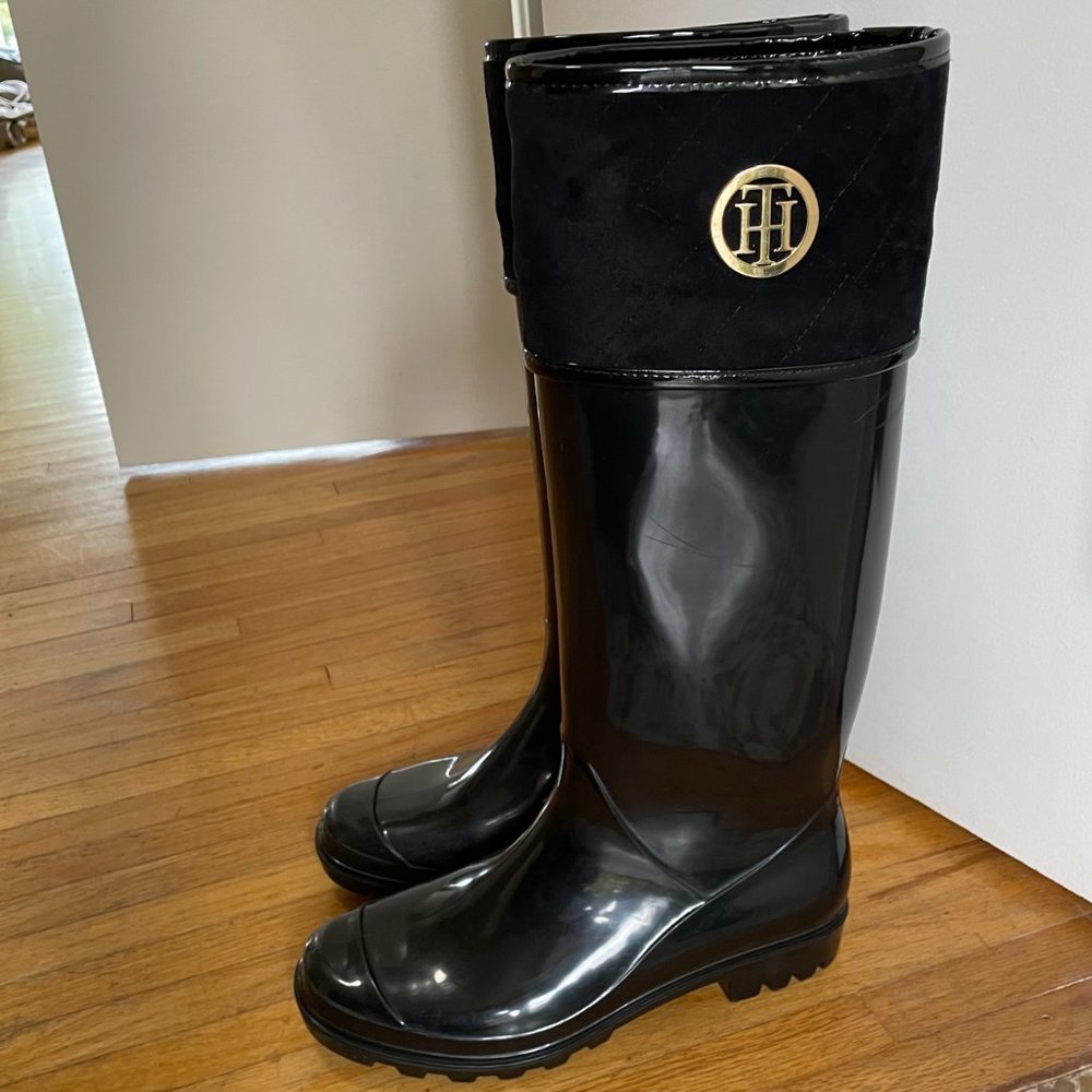 Tommy Hilfiger rubber rain boots black size 10